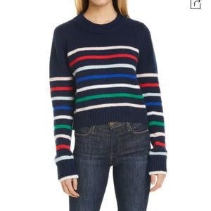 La Ligne Mini Marin Cashmere/Wool Sweater, M, Navy Rainbow Stripe